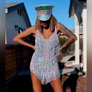 Pastel Rainbow Sequin Fringe mini-dress